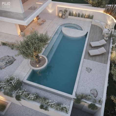 CASA LINDA EXTERIOR :: Behance Hotel Pool Area Design, Modern Rectangular Pool, Pool Detail, Pool Design Plans, Pool Design Modern, Spa House, Dream Backyard Pool, Villa Pool, Pool Landscape Design