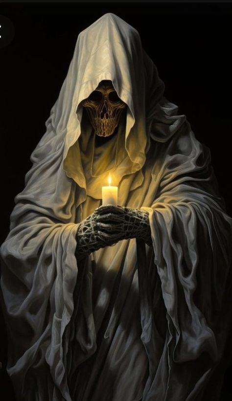 Gothic Painting, Painting Ghost, Art Skeleton, Dark Academia Wall, Holding Candle, Grim Reaper Tattoo, Surreal Tattoo, Reaper Tattoo, Grim Reaper Art