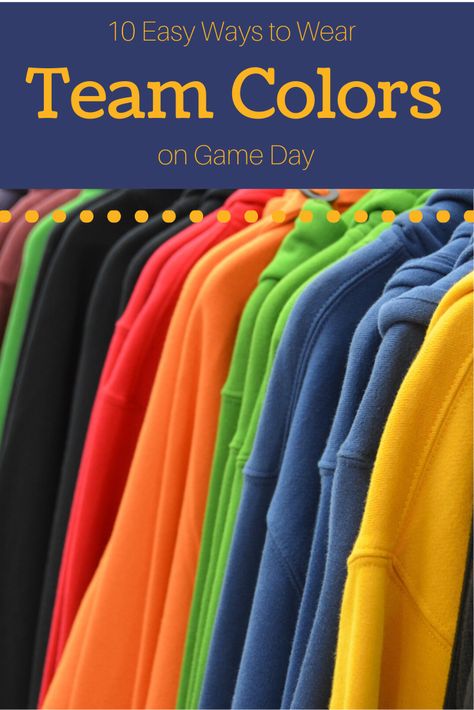 So today I’ve got 10 easy ideas for wearing your team colors that DON’T involve a team jersey!  Sound good? Read on for game day outfit inspiration! Youth Sports Parents, Game Day Pins, College Gameday Signs, Game Day Quotes, College Gameday Outfits, Sports Parent, Football Team Shirts, College Games, College Football Games