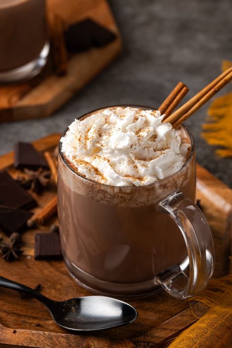 Pumpkin spice hot chocolate, made with real pumpkin, is about to become your favorite fall drink! It's rich, creamy, and full of cozy spice. Cozy Drinks Aesthetic, Autumn Hot Drinks, Fall Food And Drinks, Autumn Drinks Aesthetic, Fall Drink Aesthetic, Supernatural Scrapbook, Hot Chocolate Aesthetic Cozy, Hot Drinks Aesthetic, Fall Aesthetic Food