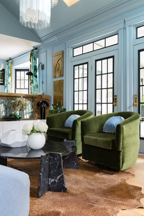 Living Room Ideas Blue, Blue And Green Living Room, Green Living Room, Living Room Renovation, Room Renovation, Living Room Green, Blue Living Room, Blue Rooms, Transitional Decor