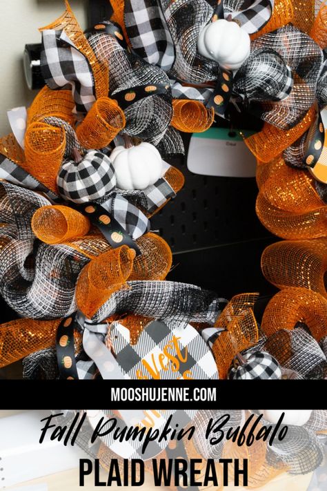 Fall Pumpkin Buffalo Plaid Wreath - Mooshu Jenne Plaid Fall Decor, Buffalo Plaid Fall Decor, Plaid Pumpkins, Buffalo Plaid Wreath, Fall Mesh Wreaths, Plaid Wreath, Fall Deco Mesh Wreath, Fall Deco Mesh, Deco Mesh Wreaths Diy