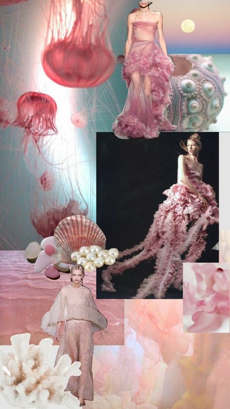 Fashion Mood Board Ideas, Vintage Jellyfish, Mood Board Ideas, Fashion Inspo Aesthetic, Fashion Design Inspiration Board, Mood Board Fashion Inspiration, Fashion Sketchbook Inspiration, Fashion Portfolio Layout, Ocean Fashion