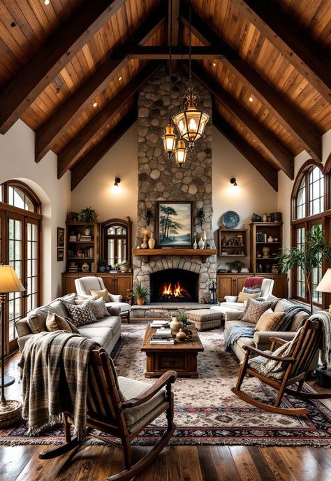 Rustic Living Room Modern Lodge Living Room, Oversized Couches, Natural Wood Paneling, Airbnb Staging, Retreat Living Room, Rustic Living Room Designs, Cozy Rustic Living Room, Rustic Elegance Decor, Mountain House Interior