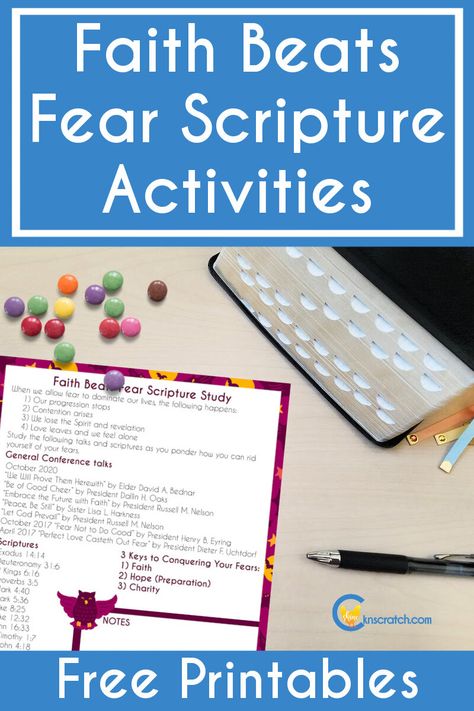 Faith Beats Fear Scripture Study Activities — Chicken Scratch N Sniff Fear Game, Conference Activities, Scripture Study Lds, Study Activities, Yw Lesson, Lds Lessons, Fhe Lessons, Bible Study Printables, Free Bible Study