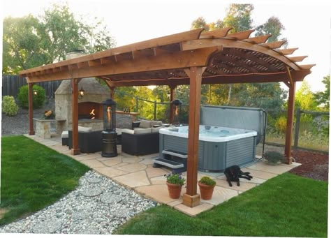 Easy Gazebo, Pavilion Ideas, Hot Tub Landscaping, Diy Gazebo, Large Backyard Landscaping, Hot Tub Patio, Hot Tub Gazebo, Gazebo Plans, Hot Tub Ideas