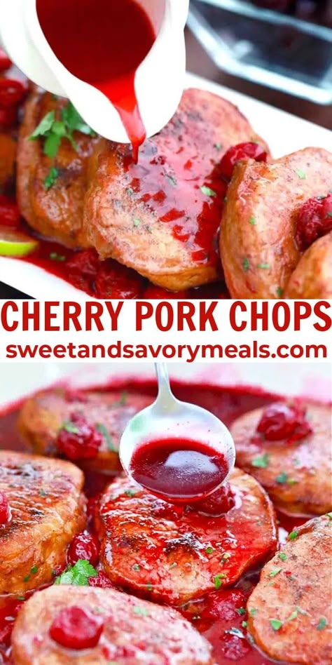 Cherry Pork Chops, Salsa For Pork Chops, Cherry Glazed Pork Chops, Pork With Cherry Sauce, Pork Chops With Pear Glaze, Cherry Balsamic Pork Chops, Cherry Sauce For Meat, Candied Pork Chops, Shredded Pork Chops