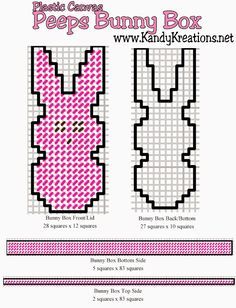 Easter Peeps Bunny Box Plastic Canvas Pattern | DIY Party Mom Plastic Canvas Easter Basket Patterns, Peeps Party, Plastic Canvas Easter Basket, Easter Basket Pattern, Plastic Canvas Box Patterns, Bunny Peeps, Easter Canvas, Plastic Canvas Pattern, Plastic Canvas Stitches