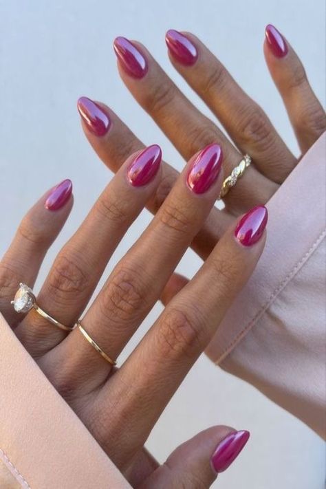 Rose Chrome Nails, Fake Acrylic Nails, Pink Chrome Nails, Chrome Nails Designs, Pink Chrome, Nail Shimmer, Her Nails, Pink Nail, Chrome Nails