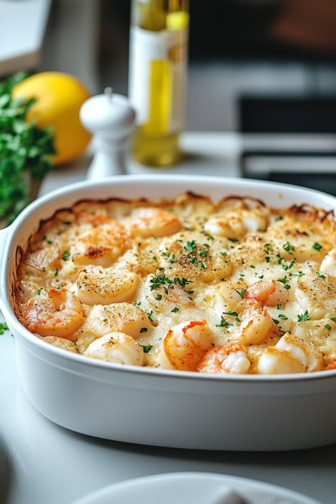 Easy Seafood Casserole Recipe Salmon Casserole Recipes, Seafood Enchiladas Recipe, Mixed Seafood Recipe, Seafood Casserole Recipes, Meals For A Crowd, Seafood Dinner Recipes, Seafood Lasagna, Seafood Dish Recipes, Fish Dinner Recipes