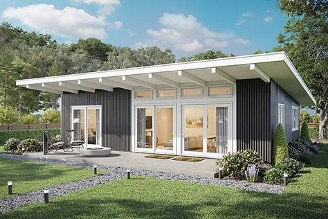 Plan 77437 | Ranch Style with 3 Bed, 2 Bath, 2 Car Garage Single Pitch Roof House, Small House Plans 3 Bedroom Simple, Garage Apartment Plan, Farmhouse House Plans, Small Cottage House, Southern Style House Plans, Apartment Plan, Small Cottage House Plans, Porch Storage