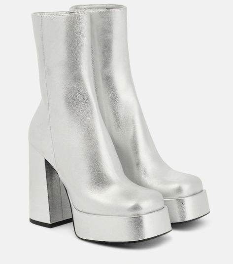 Versace for Women | Shop at Mytheresa Shoes Coquette, Graduation Ceremony Outfit, Outfits Extra, Platform Shoes Sneakers, Versace Sandals, Fifteenth Birthday, Ceremony Outfit, Silver Platforms, Metallic Boots