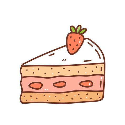 Strawberry Cake Drawing, Cake Drawing Easy, Cake Drawing, Background Cute, Doodle Style, Drawing Easy, Strawberry Cake, Hand Drawn, Dessert