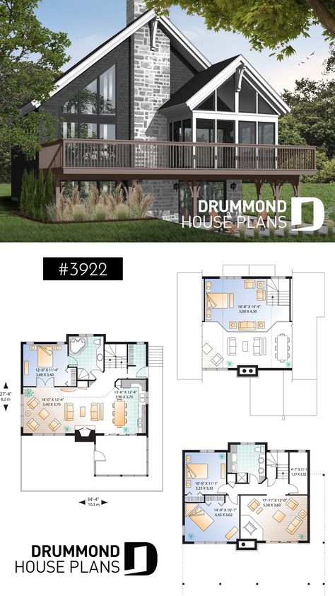 Mezzanine House Design Floor Plan, Chalet Plan Architecture, Chalet Design Architecture Plan, Chalet Design Plan, Small Stilt House, Chalet Floor Plans, Nordic House Plans, House With Mezzanine, Chalet Plan