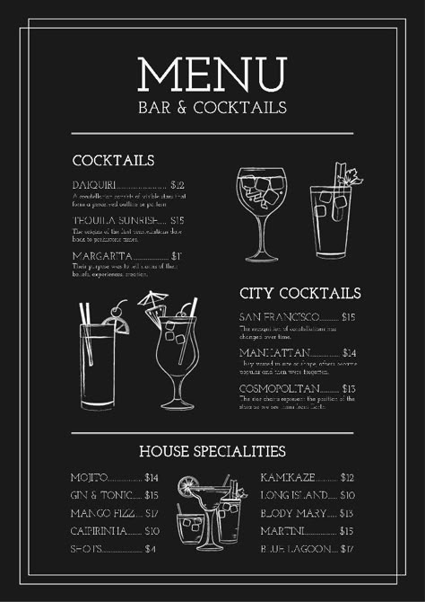 Speakeasy Menu, Chalk Menu, Blackboard Menu, Drink Menu Design, Menu Board Design, Bar Deco, Daiquiri Cocktail, Cafe Menu Design, Bar Image