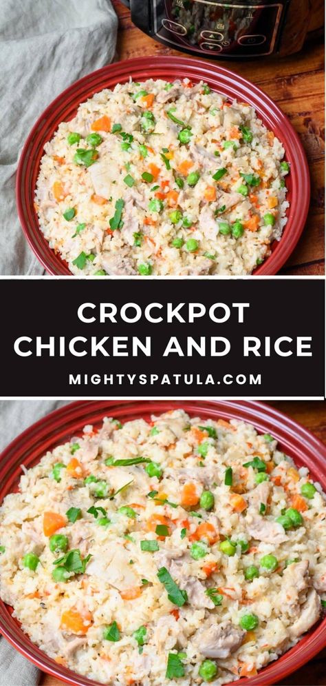 Crockpot Chicken and Rice – Mighty Spatula Slow Cooker Chicken Rice Recipes, Crockpot Chicken And Rice Recipes, Chicken And Rice Crockpot Recipes, Slow Cooker Family Meals, Easy Crockpot Chicken And Rice, Ninja Crockpot, Crockpot Rice Recipes, Slow Cooker Chicken Rice, Slow Cooker Chicken And Rice