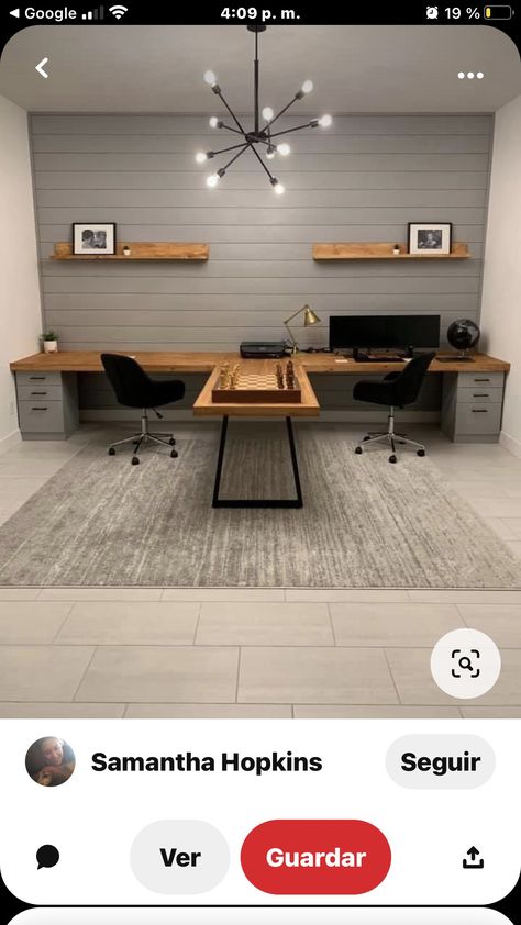 Shared Office Space Ideas For 3, Shared Office Space Decor Ideas, Large Office Desk Ideas, Office Interior Design For 2 People, Double Desk Home Office Green, Office Set Up For Two People, Small Office Space Two Desks, Double Office Ideas Layout Home, 2 Person Desk Ideas