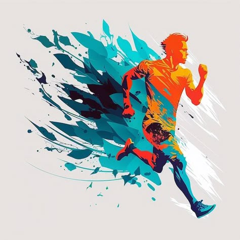 Running Design Graphic, Running Poster Design, Running Logo Design, Badminton Illustration, Running Painting, Sports Poster Design, Running Man Logo, Marathon Poster, Sports Illustrations Art