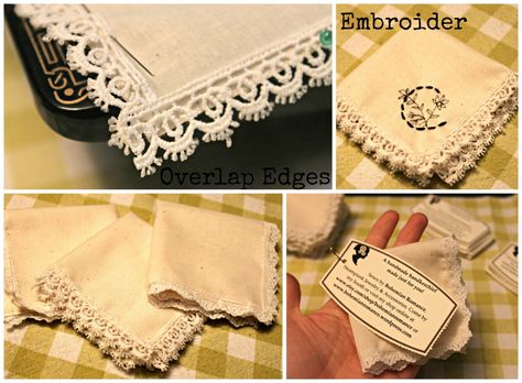 DIY Handkerchief 2 Diy Handkerchief, Handkerchief Diy, Handmade Handkerchiefs, Handkerchief Crafts, Lace Hankies, Lace Handkerchief, Ladies Handkerchiefs, Thread Needle, Embroidered Handkerchief