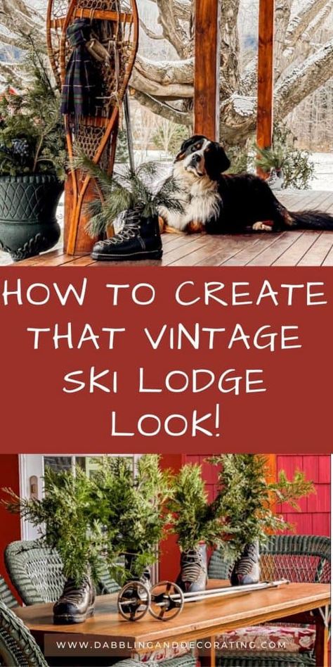 Alpine Ski Lodge Decor, Alpine Lodge Decor, Mud Room Ski Chalet, Ski Lodge Bedroom Ideas, Alpine Lodge Interior, Antique Skis Decor Christmas, How To Decorate With Old Skis, Rustic Ski Chalet, Mountain Cabin Decor Lodge Style Bedrooms