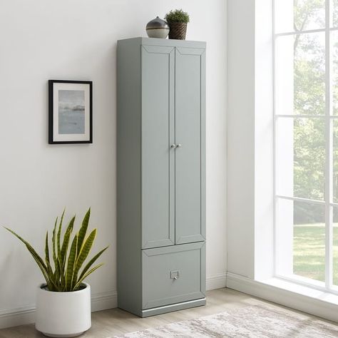 Harper Convertible Pantry Closet - 12.5" x 22" x 74" - On Sale - Bed Bath & Beyond - 33962803 Polished Nickel Hardware, Removable Shelves, Pantry Closet, Salon Suites, Metal Lockers, Tempered Glass Door, Functional Home, Pantry Cabinet, Transitional Decor