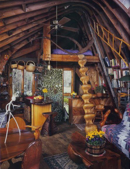 Relaxshacks.com: Woodstock (NY) Handmade Houses (Cabins, Hippie Camps, Retreats, Tiny Homes- Photos...) Hippie Furniture, Hippie House, Casa Hobbit, Loft Stairs, Hippie Homes, Bohemian House, Cob House, A Log, Eco House