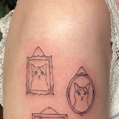 Discreet Cat Tattoo, Classy Tattoo Sleeve, Classy Patchwork Tattoo, Piecing Together A Sleeve Tattoo, Dot Work Cat Tattoo, Cat Tree Tattoo, Tattoo Ideas For Your Cat, Hidden Cat Tattoo, Patchwork Cat Tattoo