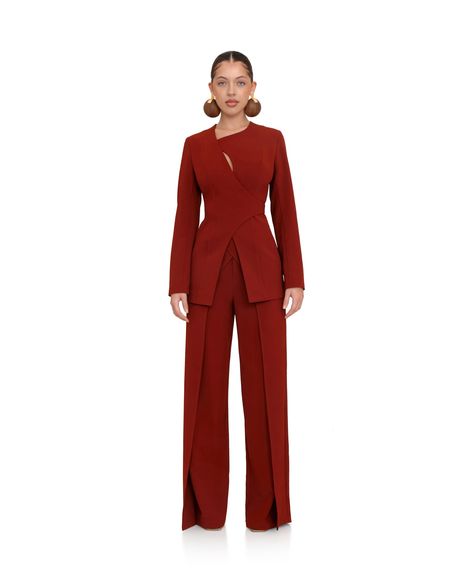 Classy Pants Outfits Formal, Wrap Blazer Outfit, Unique Suit Design, Graduation Suits For Women, Womens Power Suit, Power Suits For Women, Graduation Suit, Stylish Office Wear, Corset Pants