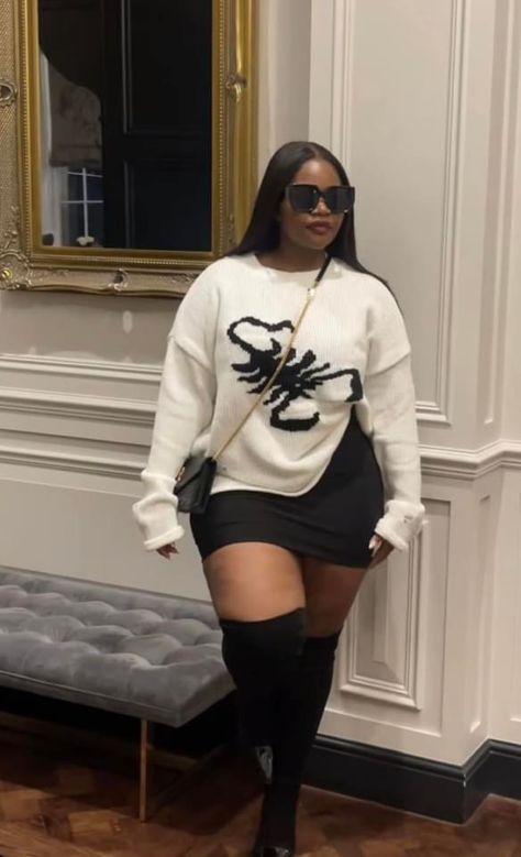 Sweater With Skirt Outfit Black Women, Club Winter Outfits Blackgirl, Date Night Outfit Winter Black Women, Layered Button Down Shirt Outfit, Elegant Outfit Plus Size, Sneaker Outfits Black Women, Plus Size Winter Outfits Black Women, Curvy Outfits Winter, Plus Size Skirt Outfits