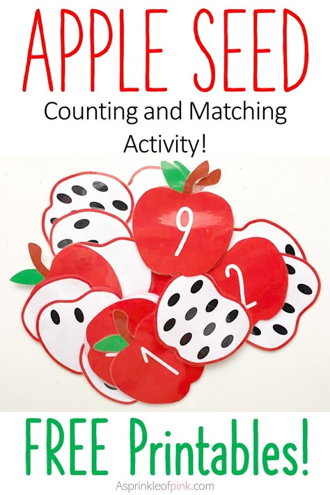 Apple Seed Counting, Seeds Preschool, Math Apple Activities, Apple Crafts Preschool, Apple Theme Activities, Preschool Apple Activities, Preschool Apples, Preschool Apple Theme, September Preschool