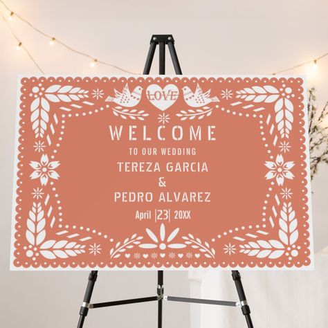 Papel Picado Wedding, Foam Board Sign, Mexican Inspired Wedding, Wedding Fiesta, Mexican Themed Weddings, Hacienda Wedding, Stylish Wedding Invitation, Fiesta Wedding, Love Birds Wedding