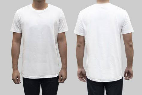 Isolated front and back white t-shirt on a man body as a template for t-shirt design Premium Photo Shirt Design Template, T Shirt Branca, Plain White Shirt, T Shirt Template, Plain White T Shirt, Tshirt Template, Kaos Oblong, T Shirt Design Template, Blank T Shirts