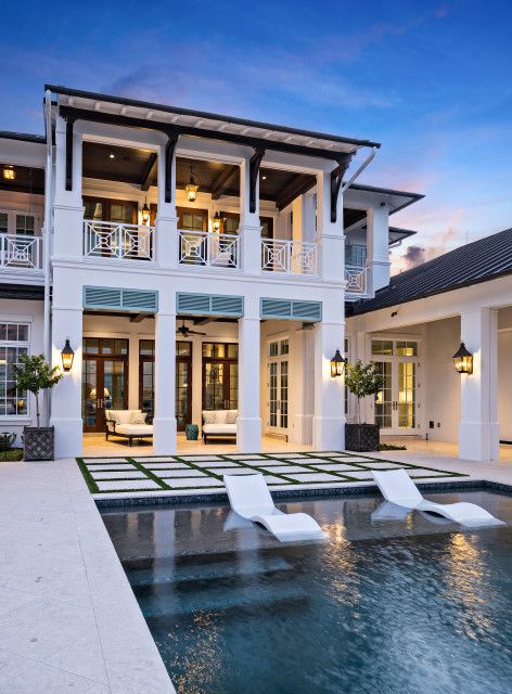 Riverfront British West Indies Home - Tropical - Exterior - Miami - by Village Architects AIA, Inc. | Houzz West Indies House Exterior, West Indies House Plans, British West Indies Architecture, Carribean House, West Indies House, British Colonial House, Florida Homes Exterior, Tropical Exterior, West Indies Architecture