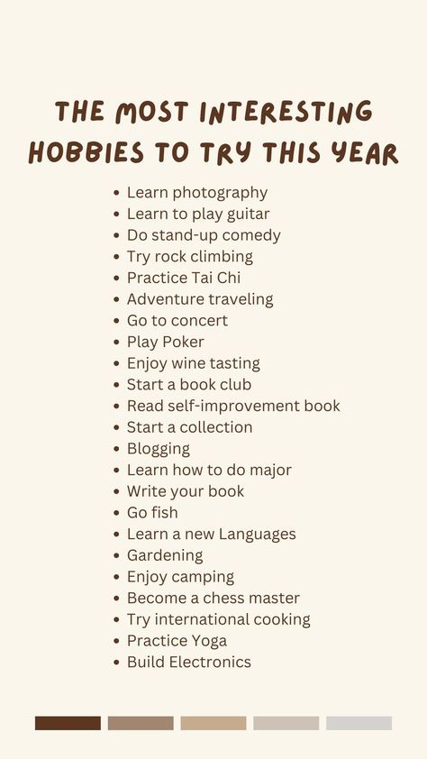 Lists Of Hobbies, Hobby Bucket List, Aesthetic Hobbies List, Interests And Hobbies List, Cool Hobbies To Try, Character Hobbies, Hobbies To Do At Home, Girly Hobbies, New Hobbies To Try