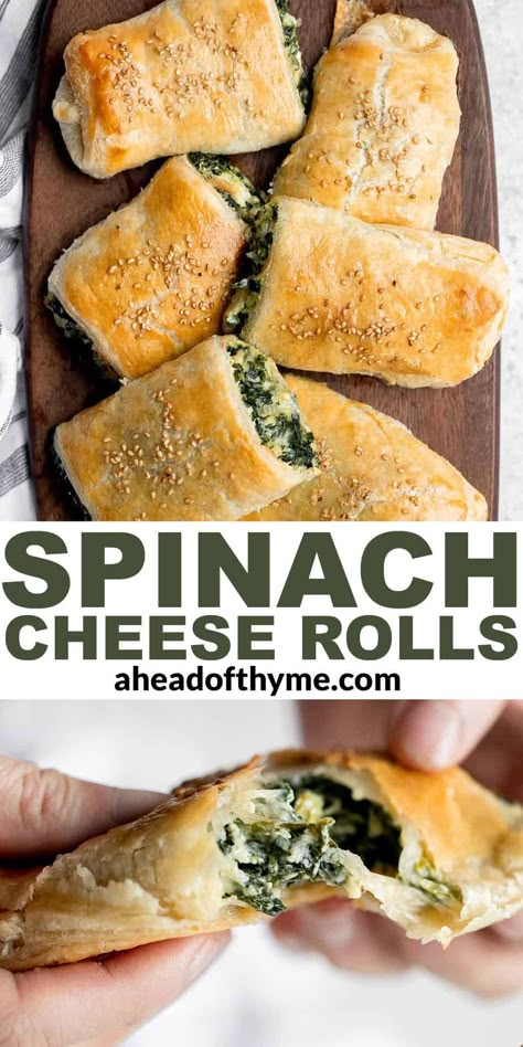 Spinach Cheese Pastries, Puff Pastry School Lunch, Spinach Cheese Rolls, Spinach Cream Cheese Recipes, Spinach Cheese Puff Pastry, Mini Spinach Cheese Pies, Warm Snacks For Cold Days, Spinach Cheese Puffs, Spinach Appetizers