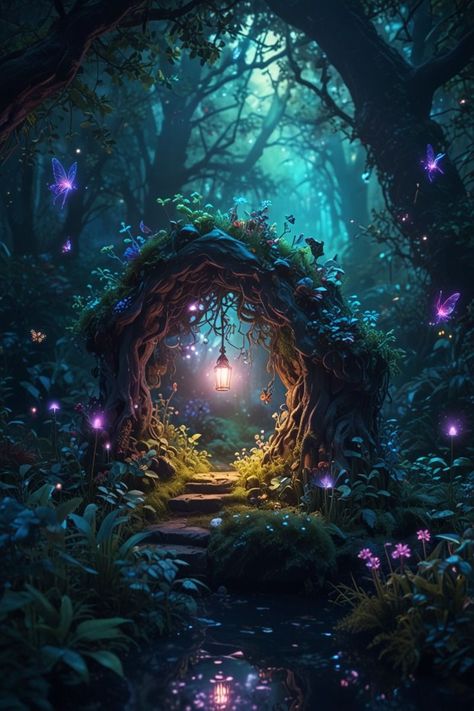 wallpaper Magical forest Zicxa.com Fantasy Forest Background, Magical Forest Landscape, Magical Forest Painting, Fantasy Mural, Wave Photos, Fairytale Forest, Magic Land, Witchy Wallpaper, Mystical Forest