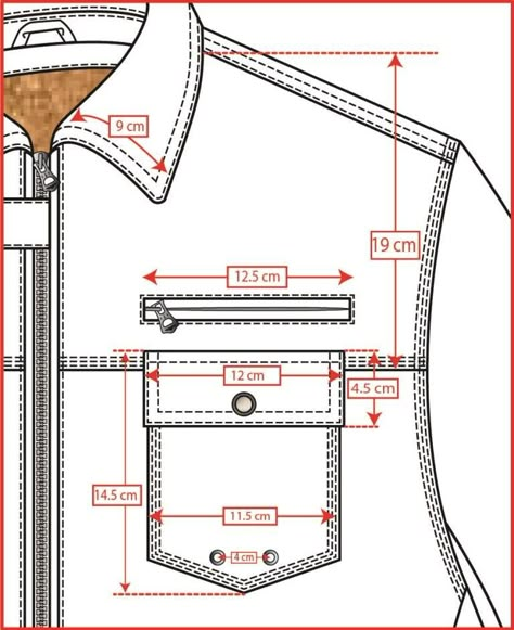 Bolsillo de camisa medidas Pola Top, Pola Jaket, Mens Shirt Pattern, Mens Sewing Patterns, Projek Menjahit, Sewing Measurements, Kemeja Lelaki, Shirt Sewing Pattern, Sewing Tutorials Clothes