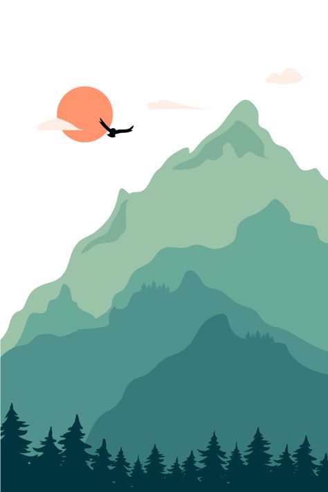 Illustrator Drawing Vector, Mountain Background Illustration, Mountain Illustration Art, Vector Art Poster, Vector Drawing Illustrators, Mountains Illustration Art, Vector Illustration Background, Mountain Vector Art, Mountain Background Drawing