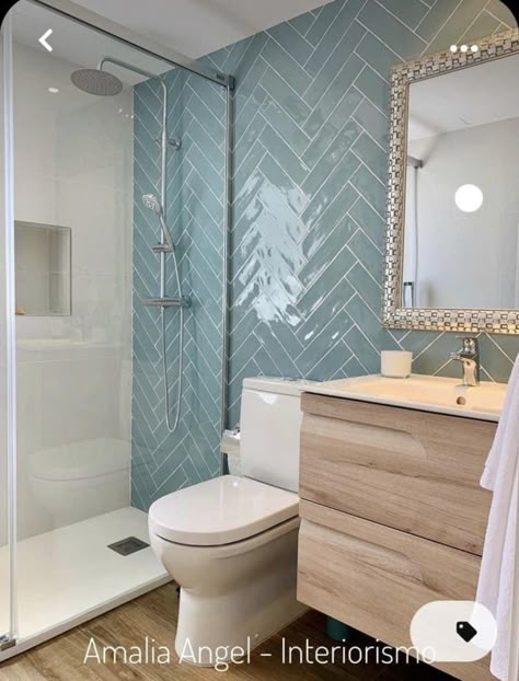 Herringbone Tile Bathroom, Loft Bathroom, Toilet Sink, Bathroom Redesign, Bathroom Design Decor, Bathroom Remodel Shower, Bathroom Backsplash, Bathroom Inspiration Decor, Blue Bathroom