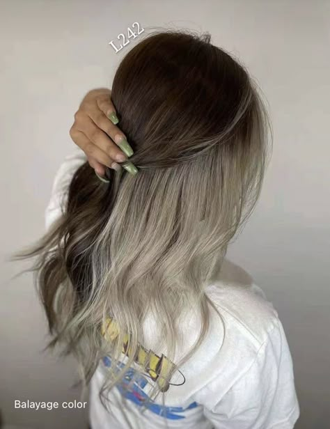 Ombre Underneath Hair, Light Brown Hair With White Underneath, Blonde Underdye Hair Brown, Under Hair Blonde For Brunettes, Under Light Highlights, Brown Hair With Gray Underneath, Ash Blonde Underneath Brown Hair, Brown Hair Platinum Underneath, White Hair Underneath Brown