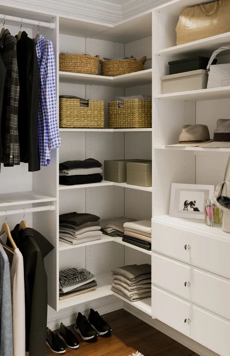 Closet Corner, Closet Redo, Corner Closet, Walking Closet, Closet Kits, Closet Design Layout, Closet Renovation, Closet Layout, Closet Remodel