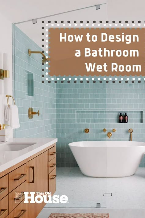 Wet Room With Bath, Wet Bathroom Ideas, Small Bathroom Feel Bigger, Small Wet Room, Bathroom Wet Room, White Small Bathroom Ideas, Black And White Small Bathroom, Design A Bathroom, White Small Bathroom