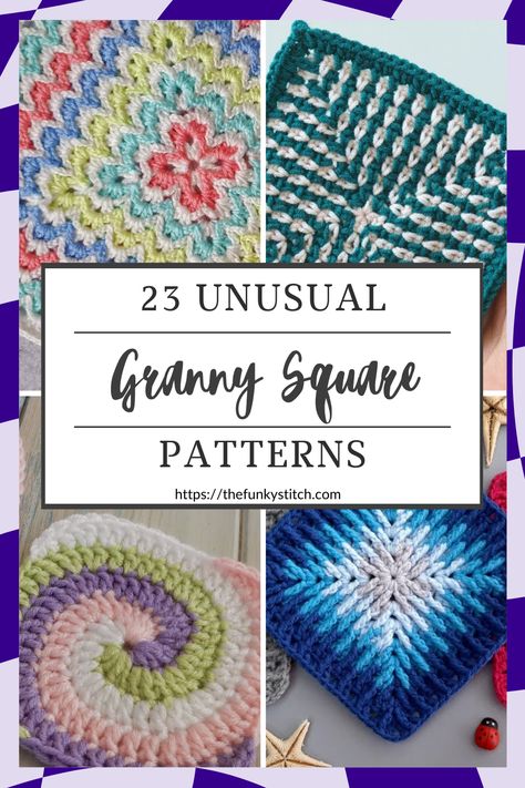 Unusual granny square crochet patterns Crochet Unique Granny Square Pattern Free, Different Square Crochet Blanket, Crochet Twisted Granny Square, Different Crochet Square Patterns, Cool Granny Squares Blankets, New Granny Square Patterns, Crochet Square Ideas Projects, Unique Granny Squares Crochet Free Pattern, Twisted Granny Square