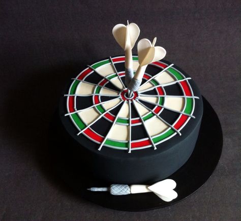 Dart Board cake with handmade fondant darts and dart board - Cakes ... Dart Birthday Cake, Dart Board Cake Ideas, Dart Cake Ideas, Dart Cake, Dart Board Cake, Dartboard Cake, Sports Themed Cakes, Dad Birthday Cakes, Cake Templates