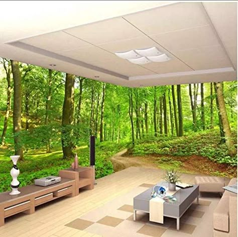 Wallpaper Design Ideas, 3d Forest, Room Wallpaper Designs, Tv Backdrop, 3d Wallpaper For Walls, Forest Scenery, Trees Forest, Wallpaper Green, Dekorasi Kamar Tidur