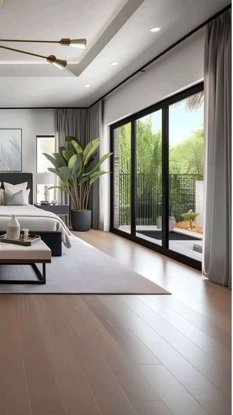 Contemporary Bedrooms Ideas, Bedroom Glass Door Ideas, Calm Luxury Bedroom, Large Master Bedrooms Decor Modern, Contemporary American Interior, Morden Luxury Bedroom Design, American Modern House Interior, Morning Kitchen In Bedroom Master Suite, Modern Master Bedrooms 2024