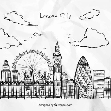 London Art Drawing, Croquis Architecture, London Sketch, London Drawing, Cityscape Drawing, Ferris Wheels, City Sketch, City Drawing, Architecture Drawing Art