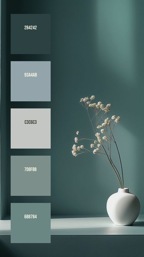 Colors:
2B4242
93A4AB
C3C6C3
7D8F8B
6B8784 Natural Color Pallets, Minimalist Palette, Colour Texture, Japanese Minimalist Color Palette, Aesthetic Minimalist, Zen Colour Palette, Meditation Colour Palette, Color Aesthetic Palette, Minimalistic Color Palette