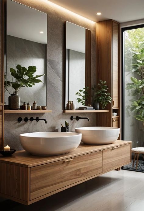 Best Ensuite Designs, Sink In Bathroom Ideas, Bathroom Ideas Ensuite, Spa Inspired Bathroom Modern, Spa Bathroom Design Luxury, Spa Like Bathroom Ideas Modern, Bathroom Decor Two Sinks, Luxury Ensuite Bathroom Ideas, Bathroom Ideas Two Sinks