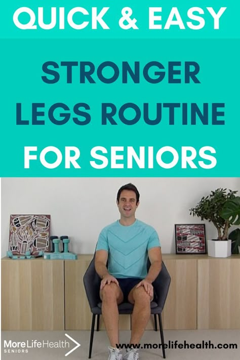 Join me (Mike - Physiotherapist) for this one exercise for seniors with variations to help you improve your strength. That's right! You can use just one exercise to help get and keep your legs strong! #morelifehealth #legexercisesforseniors #seniorsfitness #strongsenior Bad Knee Workout At Home, Balance Exercises Stability, Leg Strength Workout, Leg Strengthening Exercises, Back Strengthening Exercises, Bad Knee Workout, Stairs Workout, Leg Routine, Chair Exercise